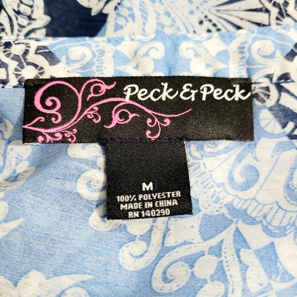 Peck & Peck Women's Blouse Size M Blue White Paisley Tunic Top Boho Embroidered - Picture 11 of 12